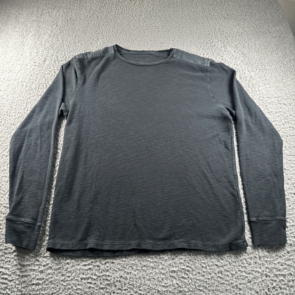 AllSaints Stack LS Crew Mens Large Long Sleeve Waffle Thermal‎ Crewneck Gray